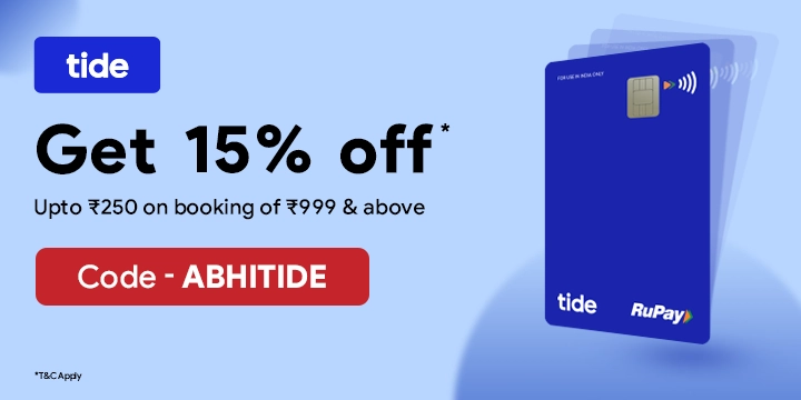 15% off up to ₹250 on booking with Tide Card 